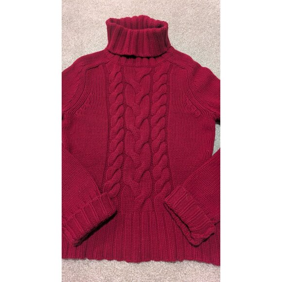 Express Womens Cable Knit Turtleneck Sweater Medium Wool Cashmere Red Cable Knit - Picture 2 of 7